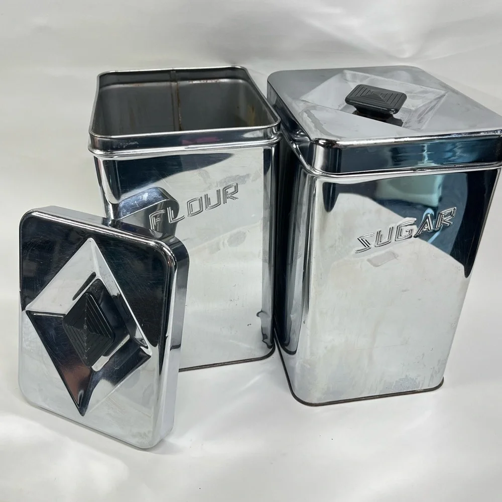 Vintage 1950’s Chrome Aluminum Flour & Sugar 0833 Canisters